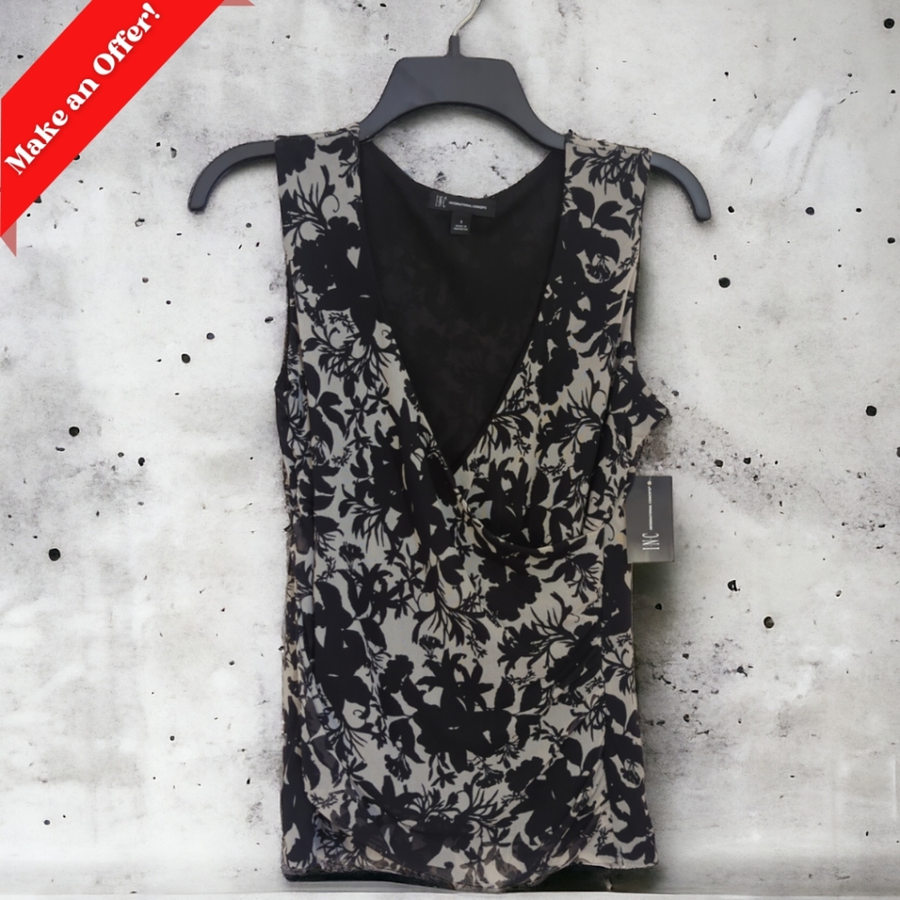 I.N.C Black and White Top! Brand New! Floral Print, Business Casual Top, Size: S